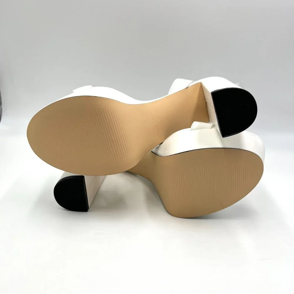 Nine West‎ Size 8.5 Uknow White Faux Vegan Leather Platform Sandals Heels Shoes